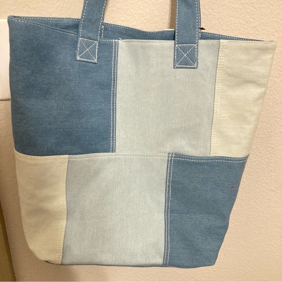 C & C California Denim Patchwork Tote with Pocket - Picture 7 of 11